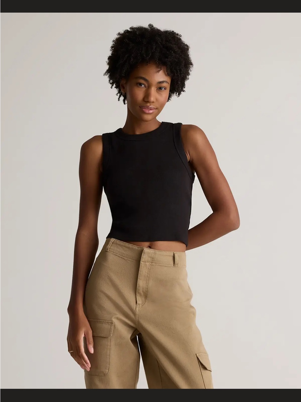 Quince Organic Cotton Micro-Rib
Cropped Cutaway Tank - Black -Size Medium NWOT